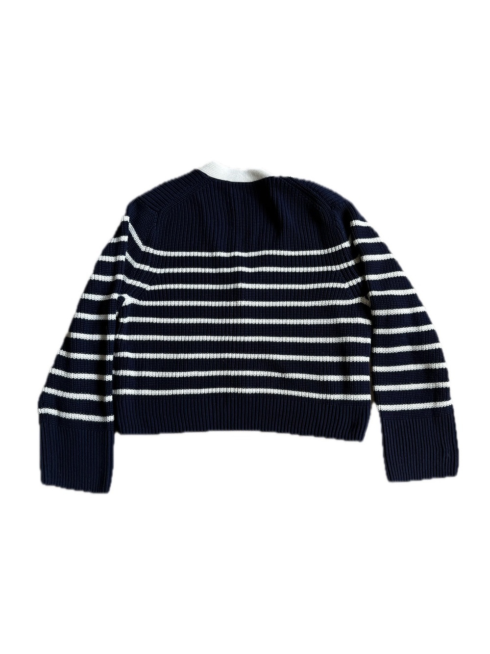 GAP Navy and White Oversized Striped V-Neck Cardigan With Gold Buttons - Picture 4 of 8